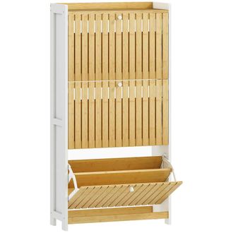 HOMCOM Zapatero estrecho 60x24x118 cm blanco y natural