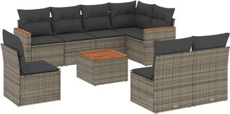 vidaXL Set De Muebles De Jard&iacute;n 9 Pzas Y Cojines Rat&aacute;n Sint&eacute;tico Gris Vidaxl