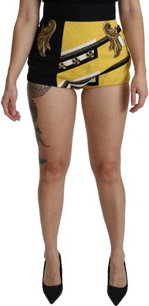Dolce & Gabbana Womens Yellow Black Cotton Jewelled Hot Pants Shorts