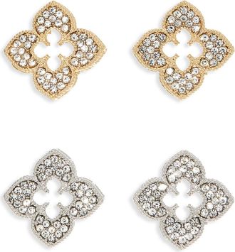 Natasha Set of 2 Pav&eacute; Crystal Clover Stud Earrings in Gold/Silver at Nordstrom Rack