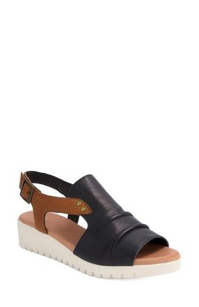 Django & Juliette Madis Low Wedge Sandal in Navy/Dark Tan Leather at Nordstrom, Size 40