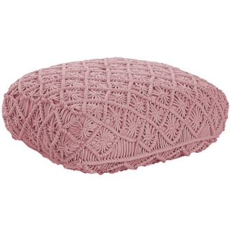 Beliani Puf De Algod&oacute;n Rosa 50 X 50 Cm Coj&iacute;n De Asiento Piso Macram&eacute; Berrechid