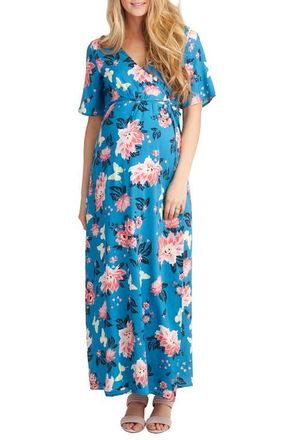 Nom Maternity Landon Maxi Wrap Maternity/Nursing Dress in Floral at Nordstrom, Size Medium