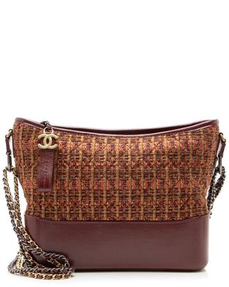 Chanel Brown Tweed & Calfskin Gabrielle Medium Hobo (Authentic Pre-Loved)