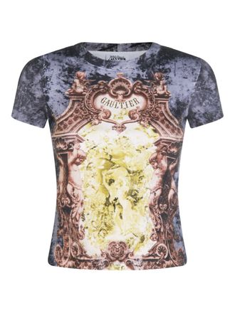 Jean Paul Gaultier baroque-print ribbed T-shirt - women - Spandex/Elastane/Cotton - S - Blue