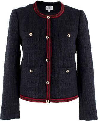 Claudie Pierlot Navy Contrast Trim Tweed Jacket Size S
