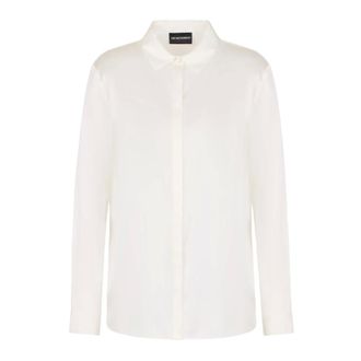 Emporio Armani Overhemden, Dames, Wit, L, Satijn, Zijden Klassiek Kraag Shirt