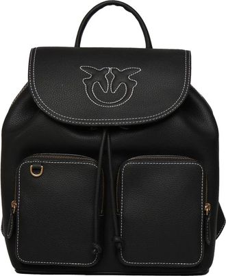 Pinko Zwarte leren rugzak Love Birds-logo - Dames - Rugzakken - Zwart - ONE Size - Tassen
