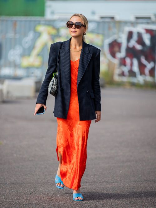 long dress and blazer