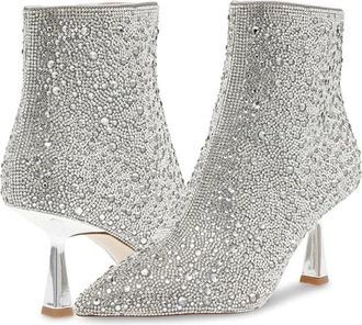 Steve Madden Flashee Boots Womens Silver Rhinestone Ankle Bootie RHS8354