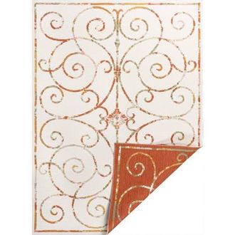 Jonathan Y Designs Danae Classic Cottage Filigree Scroll Reversible Machine-Washable Indoor/Outdoor Area Rug in Cream/terra at Nordstrom, Size 5Ft 0In X 8Ft