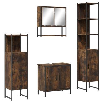 Berkfield Home 4 Piece Bathroom Furniture Set Smoked Oak Engineered Wood in Brown