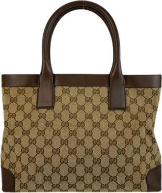 Gucci Pre-owned Handbags, female, Brown, Size: ONE SIZE Pre-owned GG Canvas Leather Tote Bag