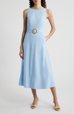 Eliza J Sleeveless Midi Dress in Chambray Blue at Nordstrom, Size 14
