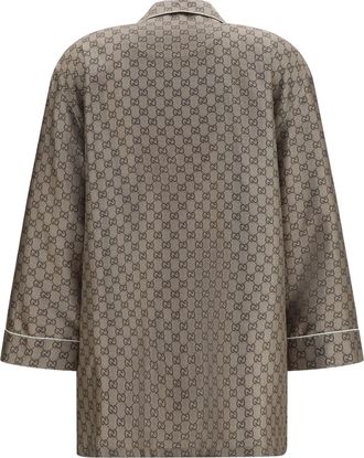 Gucci Womens Printed Silk Twill Shirt Beige-Ebony-Mc Beige/ebony/mc