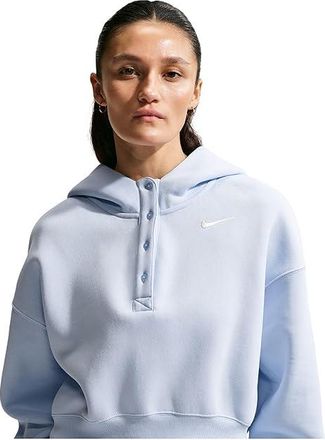 Nike Sportswear Phoenix Fleece Oversized Crop Henley Hoodie Womens Sweatshirt Hydrogen Blue/Sail : XL (US 16-18), Cotton/Polyester