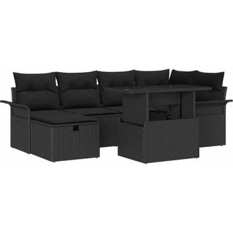 vidaXL Conjunto De Sof&aacute; De Jard&iacute;n Con Coj&iacute;n 7 Pcs Negro Polirat&aacute;n
