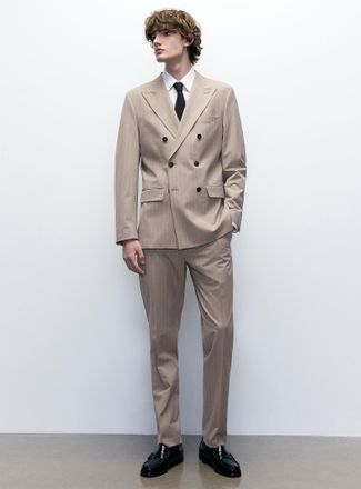 Selected Mens Greige pinstripe pant Slim fit