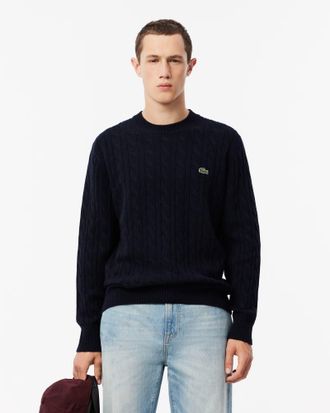 Lacoste Mens 166 Crew Neck Sweater in Dark Blue Wool - Size Medium