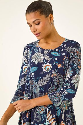 Roman Paisley Hanky Hem Stretch Tunic Top