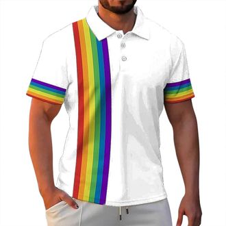 Generic LGBTQ Mens Polos Gay T Shirt Pride Holidays Rainbow Theme Pride Day Awareness Outfits LGBT Short Sleeve Mens Polo Rainbow Print Shirt Leisure Gay Tops