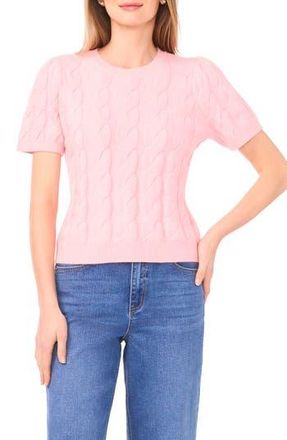 1.State Cable Knit Puff Sleeve Sweater in Prism Pink at Nordstrom Rack, Size X-Large