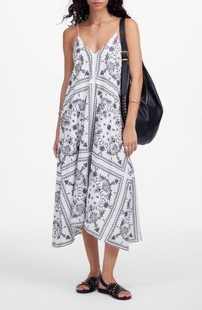 Madewell Embroidered Deep V-Neck Midi Dress in Bandana in White Dark Navy Emb at Nordstrom Rack, Size Large