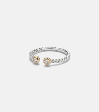 David Yurman Cable Open sterling silver and 14kt gold ring with diamonds