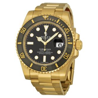 Rolex Pre-owned Rolex Submariner Black Dial 18K Yellow Gold Oyster Bracelet Automatic Mens Watch 116618BKSO