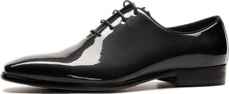 Generic Dress Oxford for Men Lace Up Patent Leather Cowhide Slip Resistant Rubber Sole Anti-Slip Block Heel Low Top Classic(7.5 UK) Black