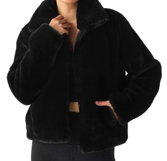 Beyond Yoga On The List Faux Fur Jacket In Black