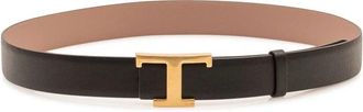 Tod's Gladde Riem met Geometrische Gesp - Dames - Riemen - Zwart - 95 CM - Accessoires