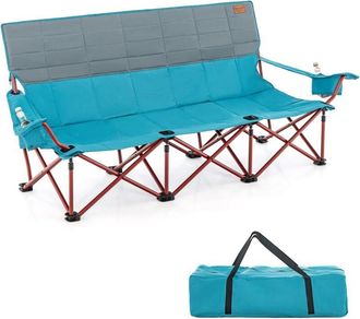 Costway Silla Plegable Camping 3 Personas, Silla Plegable Portatil Ligera 2 Portavasos, Acolchado de Algodón y Bolsa de Almacenamiento, Silla Playa Plegable