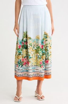 Elie Tahari Printed Pleat Midi Skirt in Island Villa Print at Nordstrom Rack, Size 10
