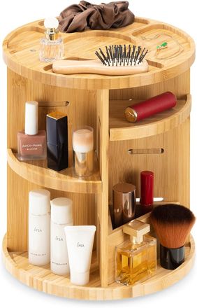 OEM Organizador De Maquillaje Giratorio De Bamb&uacute;, Con Separadores Ajustables, Para Productos De Ba&ntilde;o, Cuidado De La Piel Y Belleza