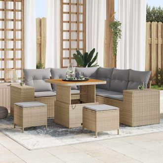vidaXL Conjunto De Sof&aacute; De Jard&iacute;n 8 Pcs Beige Rat&aacute;n Sint&eacute;tico Vidaxl