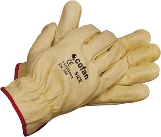 cofan Blister G. Vacuno Amarillo T-9 Caja 12 Unid., Guantes De Piel Vacuno Amarillo Une-en 20388 De Calidad Est&aacute;ndar. Tienen El Pulgar Plano Y Un Ribeteado 