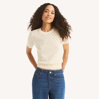 Nautica Womens Diamond Short-Sleeve Sweater