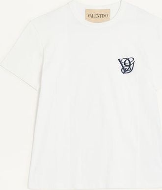 Valentino Cotton T-Shirt With Vg Patch Man IVORY 3XL