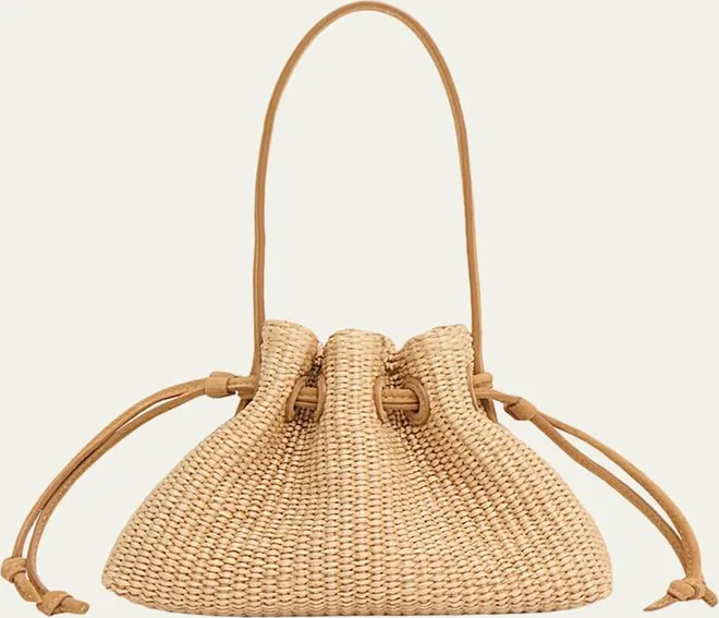 Drawstring Raffia Pouch Bag
