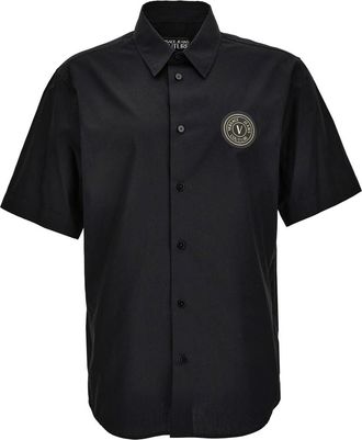 Versace Jeans Couture Logo Emblem Shirt - Heren - Korte mouwen Overhemden - Zwart - S - Overhemden