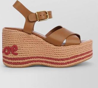Chlo&eacute; leather wedge espadrille sandals