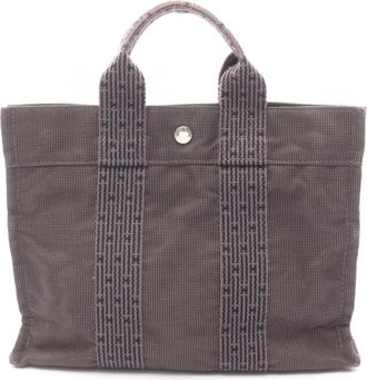 Herm&egrave;s Gray Nylon Canvas Canvas Handbag Tote Bag (Pre-Owned)