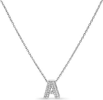 House of Brilliance 10K Gold Diamond Accent A-Z Initial Bubble Pendant Necklace in White | A at Nordstrom