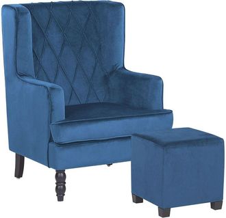 Beliani Beliani - Classic Armchair with Footstool Velvet Fabric Wooden Legs Blue Sandset