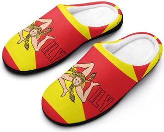Generic Sicilian Flag Funny Mens Cotton Slippers Shoes Novelty Soft Non-Slip Sole Home Shoe