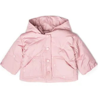 Lola Cherry Embroidered Removable Hood Snap Front Coat in Blossom at Nordstrom, Size 18M