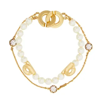 Ferragamo Bracciale Gancini con Perle e Diamante - - Accessories - Donna - Beige - ONE SIZE