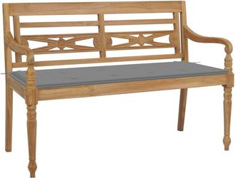 vidaXL Vidaxl - Banco Batavia Madera Maciza De Teca Con Coj&iacute;n Gris 120 Cm