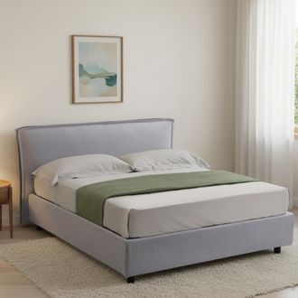 Dmora Cama Francesa Brienza, Colch&oacute;n Incluido, Desenfundable Made In Italy, Con Almacenamiento, Gris